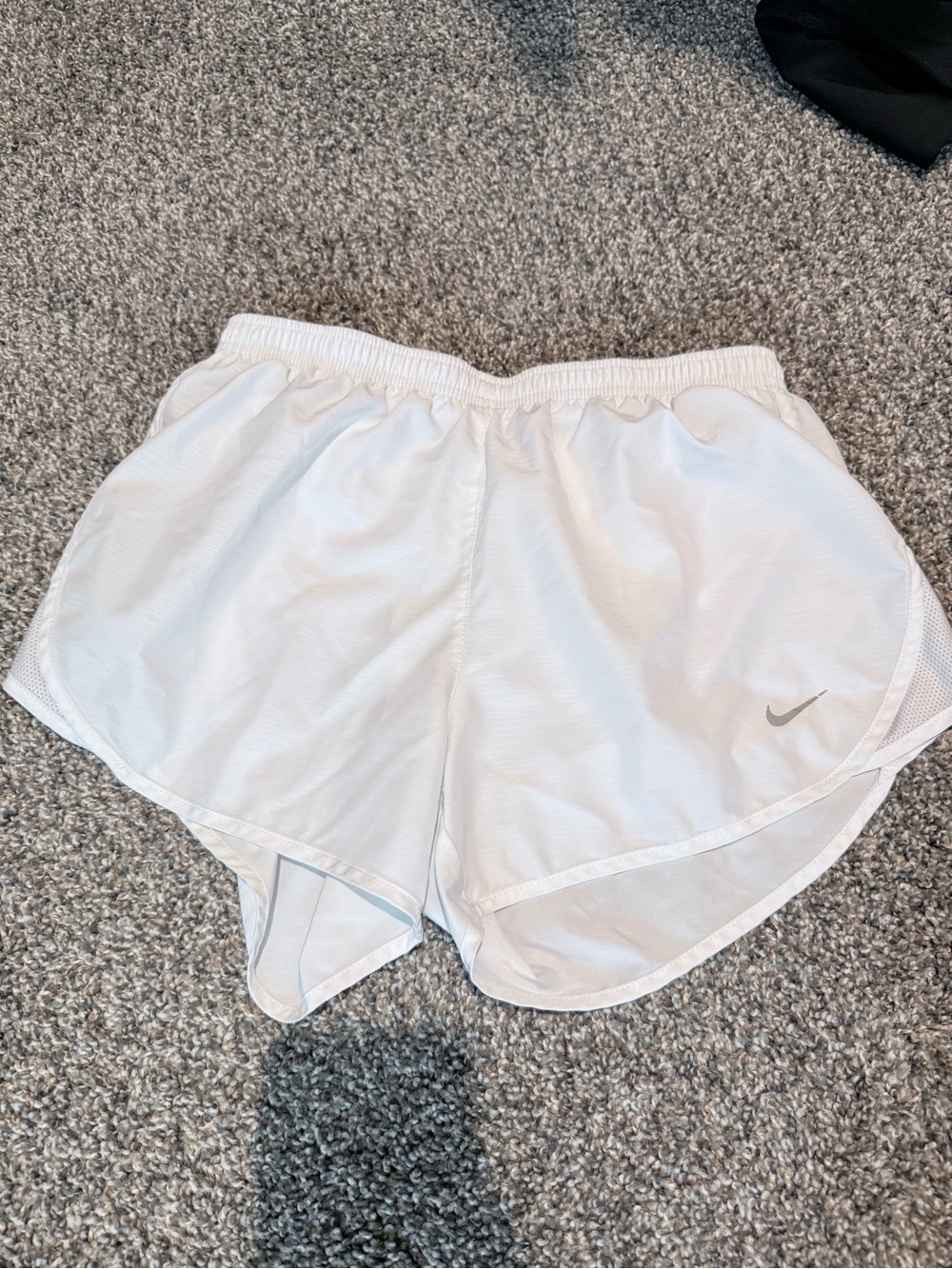 Nike Women's White Athletic Running Shorts with Silver Swoosh